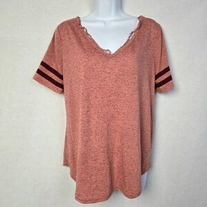 Maurices 24/7 Rust Red Varsity Stripe Tee Women’s L